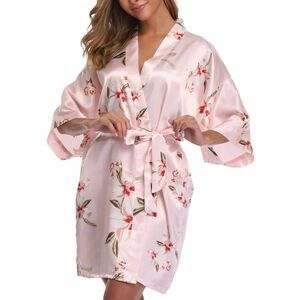 Amazon Women's Pink Polyester Floral Robe NEW NWOT